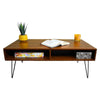 Lift Up Storage Coffee Table. Industrial Design. Black Metal Hairpin Legs.