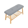 Upholestered 2 Tier Shoe Bench Cabinet Storage Organizer Bamboo Wood Deep Button