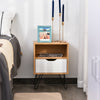 Modern Bedside Table Cabinet w/ Compartment Drawer Nightstand Metal Legs