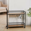 Wooden 2 Tier Kitchen Serving Cart Drinks Tea Trolley with Wine Glass Rack Shelf