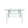 Coffee Table High Gloss Tempered Glass Top with Storage Shelf Living Room White