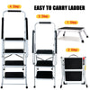 Foldable Non Slip 3 Steps Steel Rubber Mat Tread Safety W/Handrail Rail Ladders