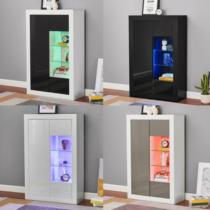 Modern Cabinet Sideboard Unit Cupboard Display Matt body - High Gloss Doors LED