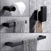 4 Pieces Bathroom Accessories Toilet Roll Holder Towel Rail Robe Hook Black