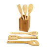 6 X Bamboo Kitchen Cookware Tool Set Spoon Spatula Turner with Utensil Holder