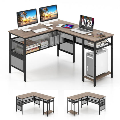 L-Shaped Corner Computer Desk Reversible Corner Workstation with Mesh Storage