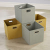 Large Grey Yellow Foldable Canvas Storage Folding Box Fabric Cube 4 Piece Set