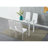 Modern Clear Glass Dining Table and 4 Padded Chairs Set in White Home Furniture