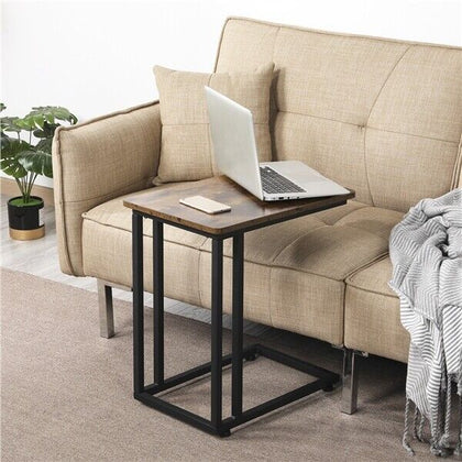 Moblie End Table w/ Metal Legs, Industrial C Shaped Side Table for Small Spaces
