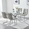 Small Glass Dining Table and 4 Chairs Micro Suede Cross Steel Legs Furniture Set