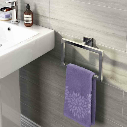 Modern Bathroom Square Towel Rack Towel Ring Holder Chrome Wall Mounted