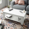 Lift Up White Modern Coffee Table with Internal Storage and Lower Shelf