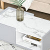 Grey Coffee Table Marble Effect Storage Drawer Modern Living Room Furniture