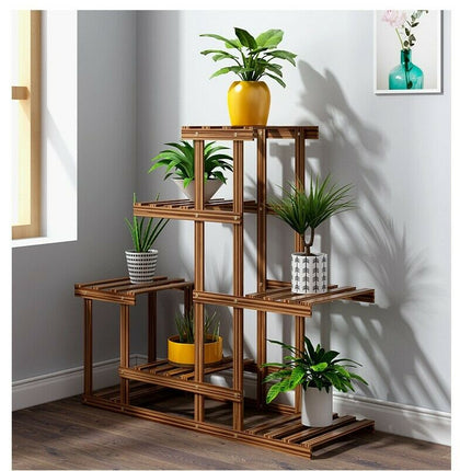 Balcony Flower Shelf Floor Standing Wood Shelves 6 Tiers Plant Pot Display Unit