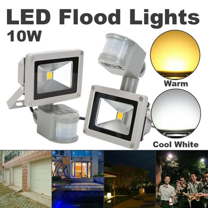 Outdoor LED Floodlight PIR Sensor Light Garden Security Lights Waterproof 10W