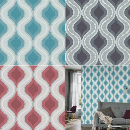 Erismann Wave Luna Textured Wallpaper Glitter Geo Geometric Ogee Paste The Wall