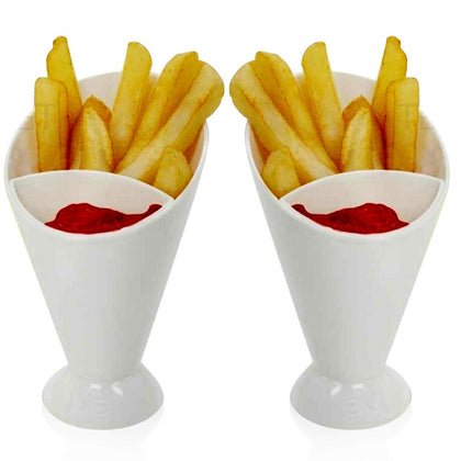 6 x Chip Fries & Ketchup Dipper Cones 2 Section Snack Sauce Holder Stand Food