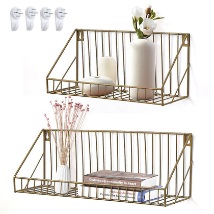 2Pcs Floating Shleves Wall Mounted Bathroom Gold Shower Basket Kitchen