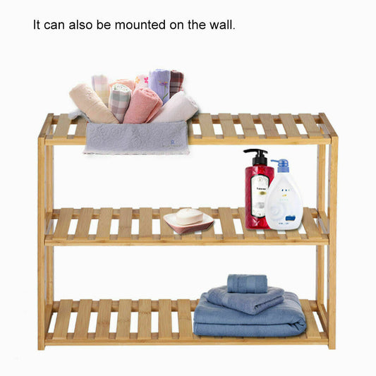 03 Tier Natural Bamboo Wooden Shoe Rack Bench Organiser Stand Storage Shelf Seat