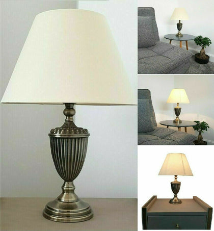 Kingswood Barley Round Traditional Bedside Table Lamp Shade Antique Brass Lamps