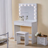 White Dressing Table w/ LED Bulb Lighting 2 Drawers Upholstered Stool Bedroom