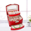 LOCKABLE 3 LAYERS BLACK JEWELLERY BOX LEATHER FINISH JEWELRY STORAGE 2 DRAWER