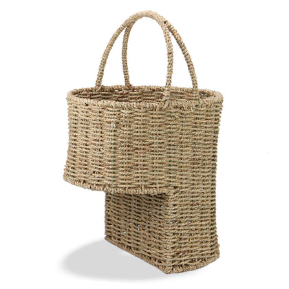 Seagrass Stair Basket Rattan Wicker Basket Step Storage with Handle M&W