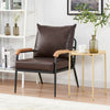 Single Sofa Armchair Faux Leather Back Seat Metal Frame Oak Armrest Accent Chair