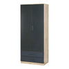 Tall Wooden 2 Door Wardrobe With 2 Drawers Bedroom Storage Hanging Bar Clothes