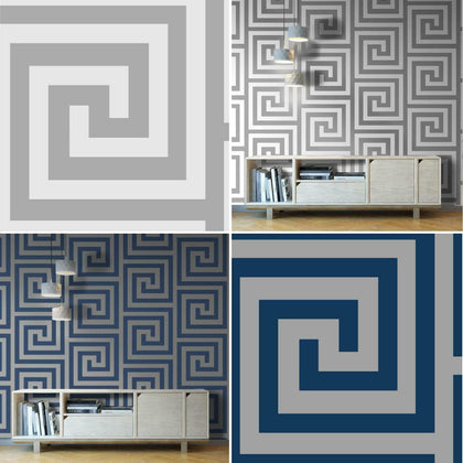 Debona Athena Metallic Glitter Crystal Greek Key Geometric Embossed Wallpaper