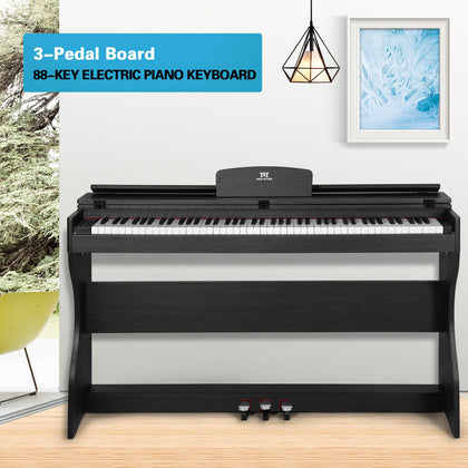 ♬ Mustar Digital Piano 88 Semi Weighted Keys 3 pedals Wooden Stand LCD Black