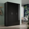 Black Modern High Gloss 3 Door Triple Wardrobe with Hanging Rail & Shelves