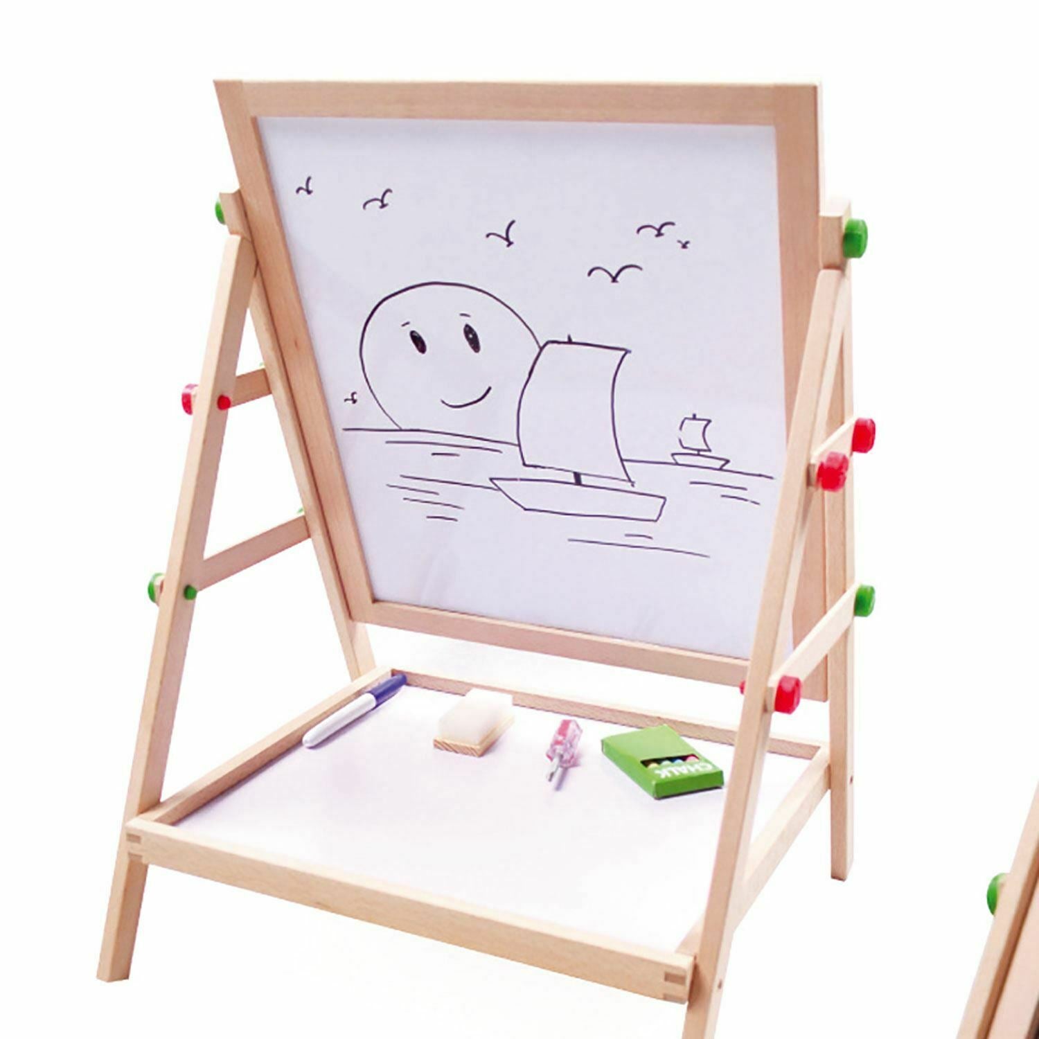 Wooden 2 in 1 Kids Easel Chalk Drawing Board Blackboard and Whiteboard  Children 