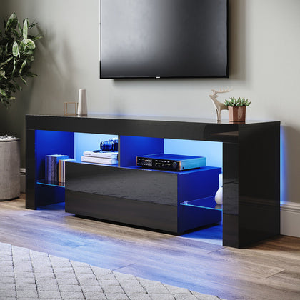 Modern High Gloss 140cm LED TV Stand Cabinet Unit Black Stroage Drawer Sideboard