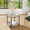 2 Tier Large Round Glass Coffee Table Living Room Side Table Storage Shelf Home