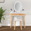 Dressing Vanity Makeup Table Set Cushioned Stool Drawer with LED Lighted Mirror