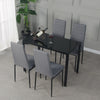 4 PCS Grey Linen Fabric Dining Chairs Set Padded Seat High Back Home Furniture
