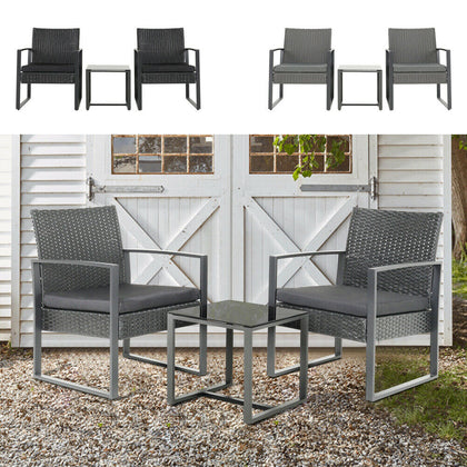 3Pcs Bistro Set Patio Garden Furniture Outdoor Indoor Table 2 Chair Rattan Style