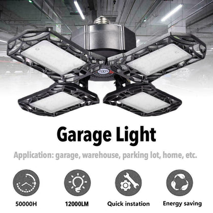 LED Garage Light Foldable Deformable Garage Ceiling Lamp 4 Panel 96LED 12000LM