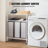 3-Section Laundry Sorter Cart Rolling with Ironing Board & Removable Bags
