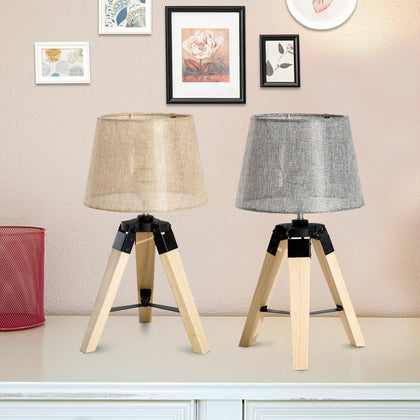 Modern Table Lamp Tripod Wooden Lampshade for Bedroom Bedside Décor 2 Colors