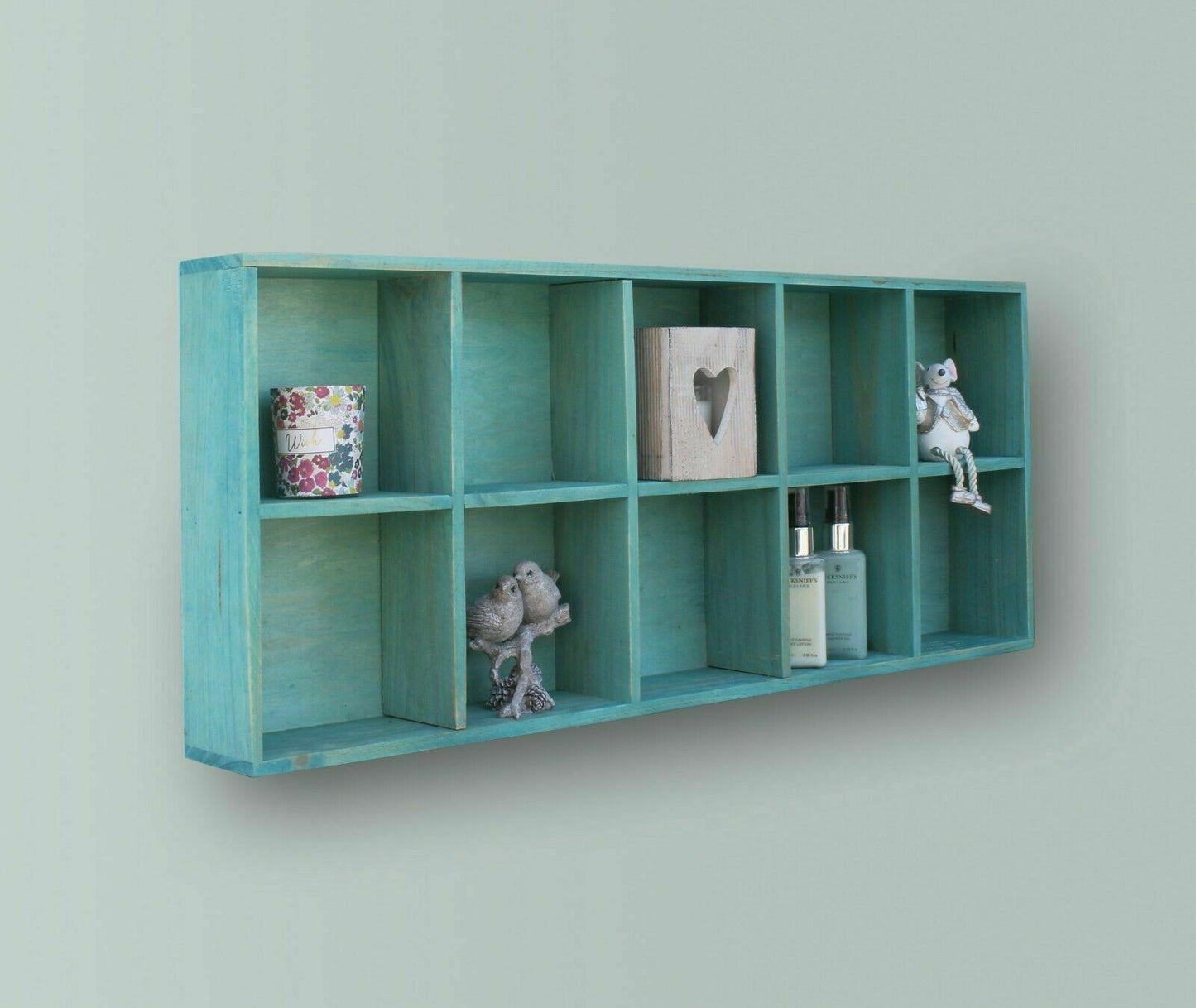 Rustic Wooden Wall Shelves Storage Compartment Shelving Vintage Cubes Coat Hook