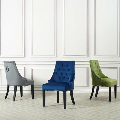 Nicholas Velvet Dining Chair Backrest with Padded Seat and Wooden Legs Retro