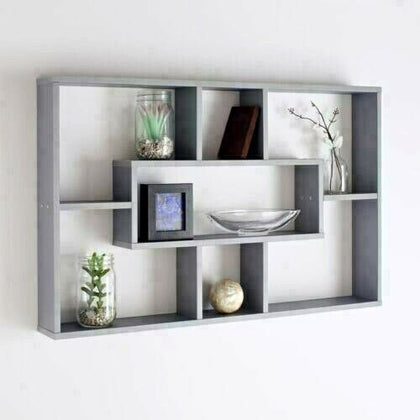 Stylish Space Saving Wall Shelves Display Shelf Bookshelf Storage Unit Grey