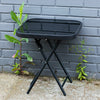 Woodside Folding Outdoor Garden Coffe/Drinks/Side Table, Black Steel & Glass