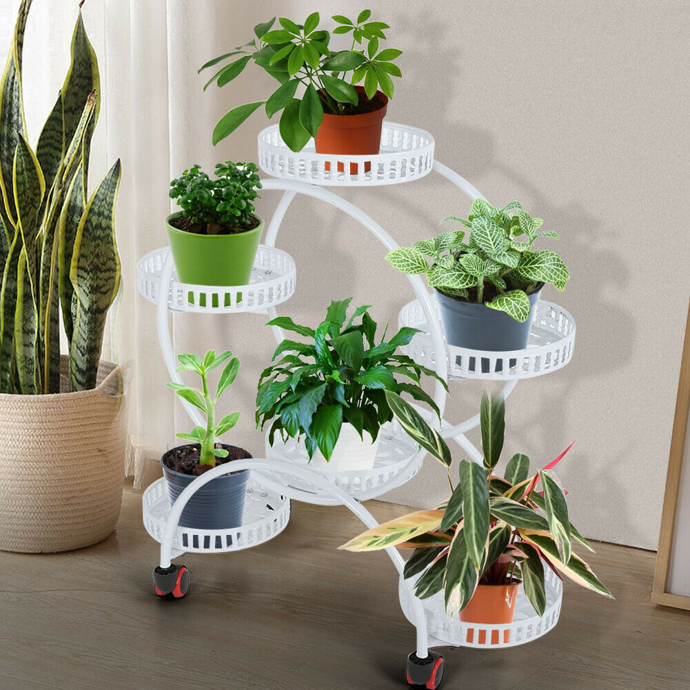 6 Holder Metal Flower Pot Plant Stand Rack Display Shelf Indoor Outdoor Garden