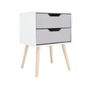 x1 Chic White grey Bedside Table Cabinet 2 Drawers Wood Leg Bedroom Furniture