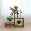 4 Tiers Flower Rack Wood Plant Stand Bonsai Display Shelf With Dutch Windmill