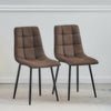 2X Brown Faux Leather/Suede Dining Chairs Padded Black Metal Legs Kitchen Office