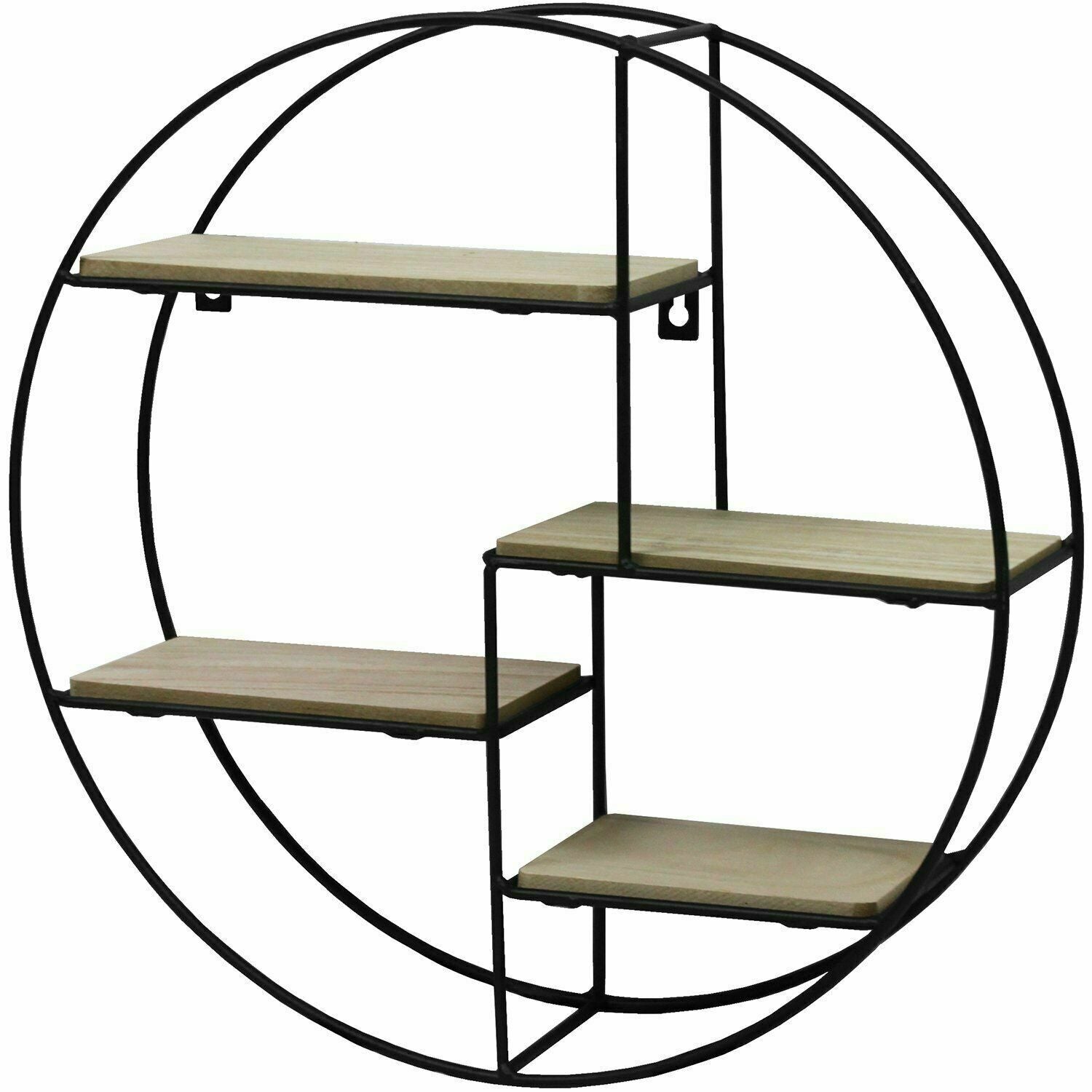 Large Round Wall Unit Industrial Style Retro Metal Wood Home Shelf Storage Iron